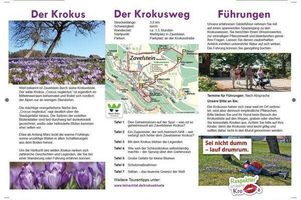 Der Flyer des Zavelsteiner Krokusweges Bildnachweis: Mit freundlicher Genehmigung von Teinachtal-Touristik Der Flyer des Zavelsteiner Krokusweges Bildnachweis: Mit freundlicher Genehmigung von Teinachtal-Touristik